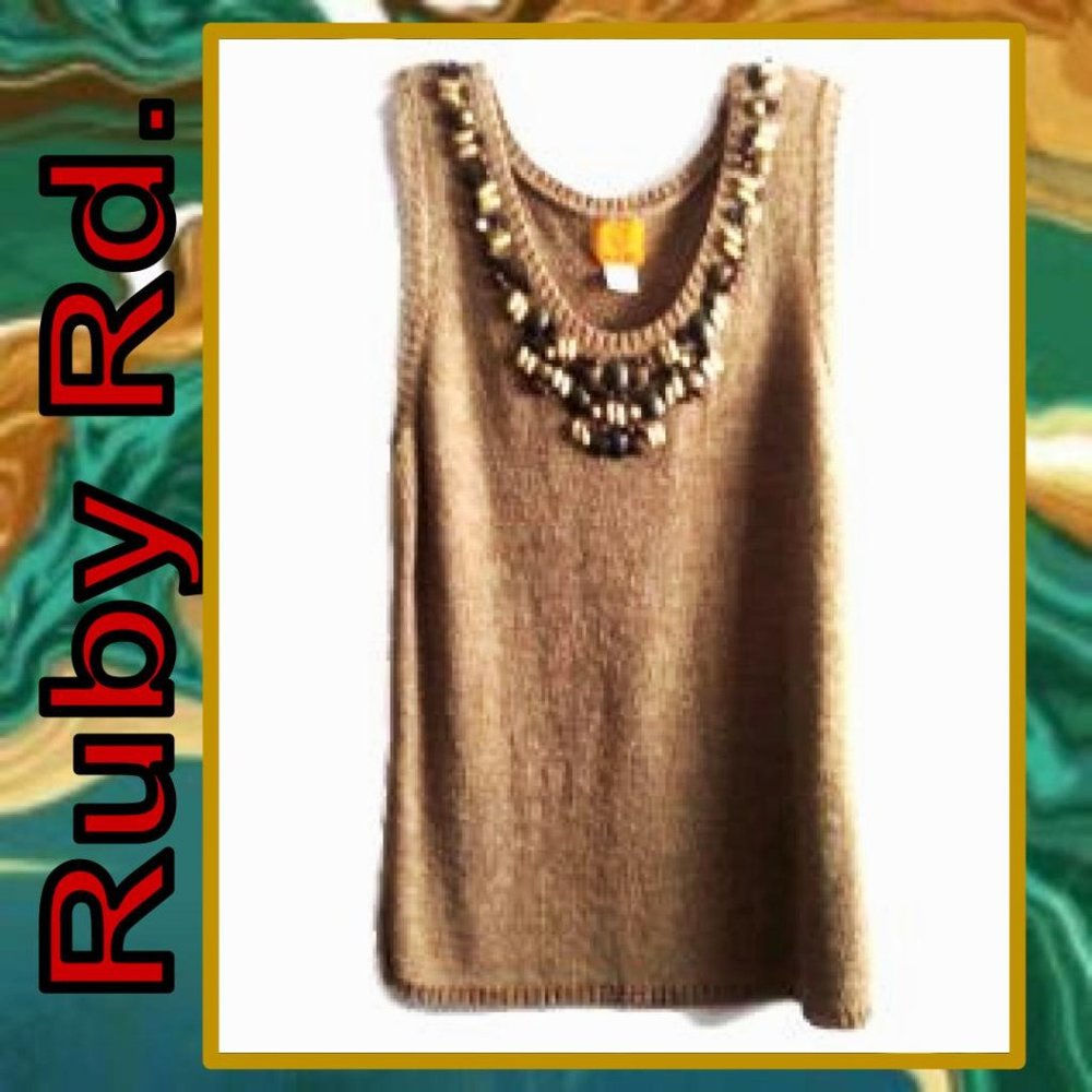 Ruby Rd. Beaded Neck Knit Shell Top - image 1